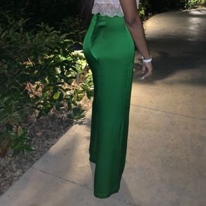 Green silk pants highwaisted.
